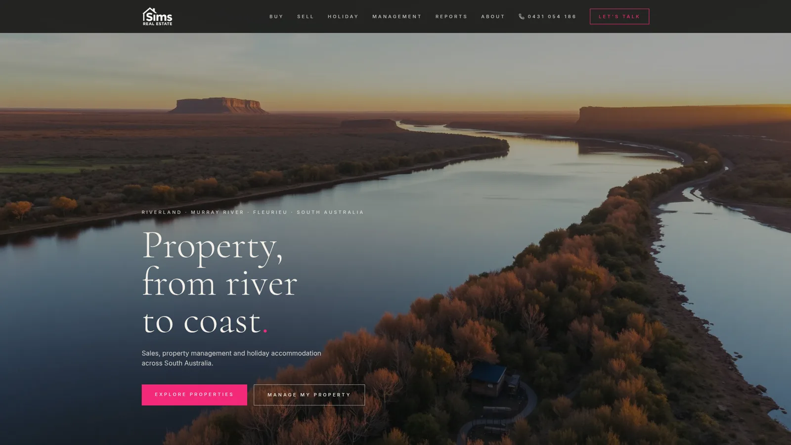 Sims Real Estate website with its Property from river to coast homepage